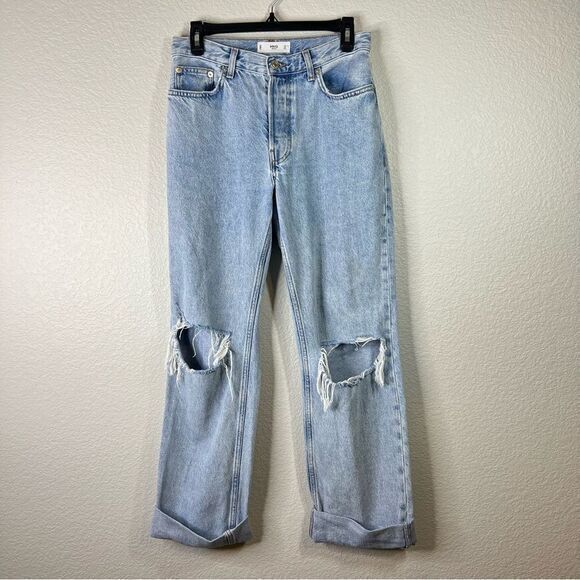 MNG Mango Womens Distressed Jeans Straight Light Wash Cuffed Straight Denim‎ 2 - Picture 1 of 7